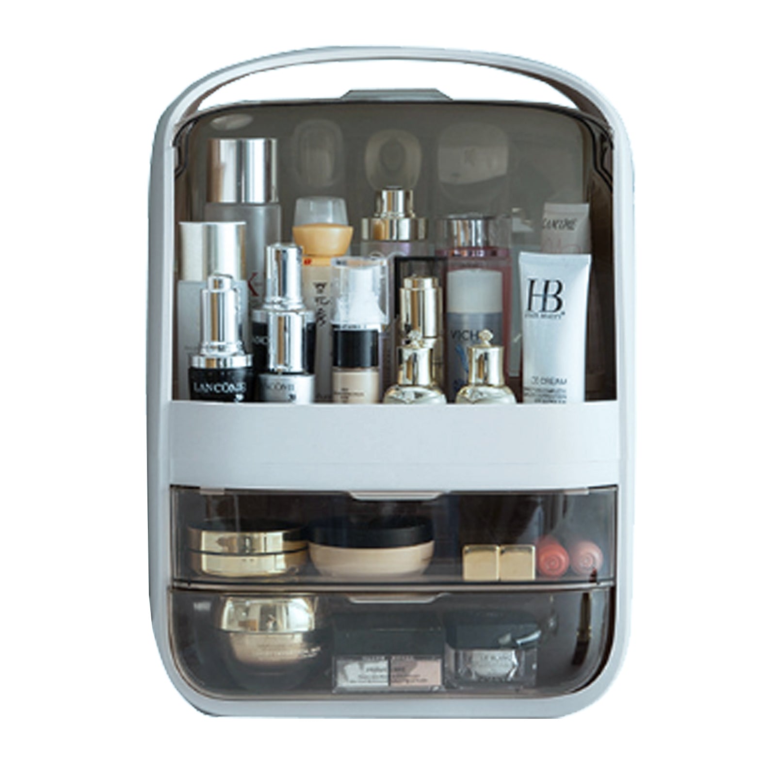 Portable Transparent Cosmetic Organizer Makeup Dust-proof Storage Box(White)-Health & Beauty > Cosmetic Storage-PEROZ Accessories