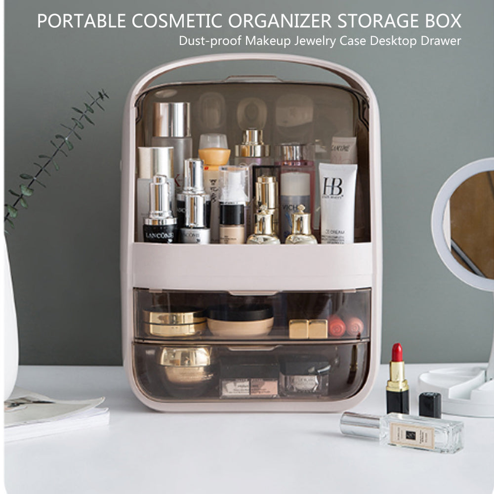 Portable Transparent Cosmetic Organizer Makeup Dust-proof Storage Box(White)-Health & Beauty > Cosmetic Storage-PEROZ Accessories
