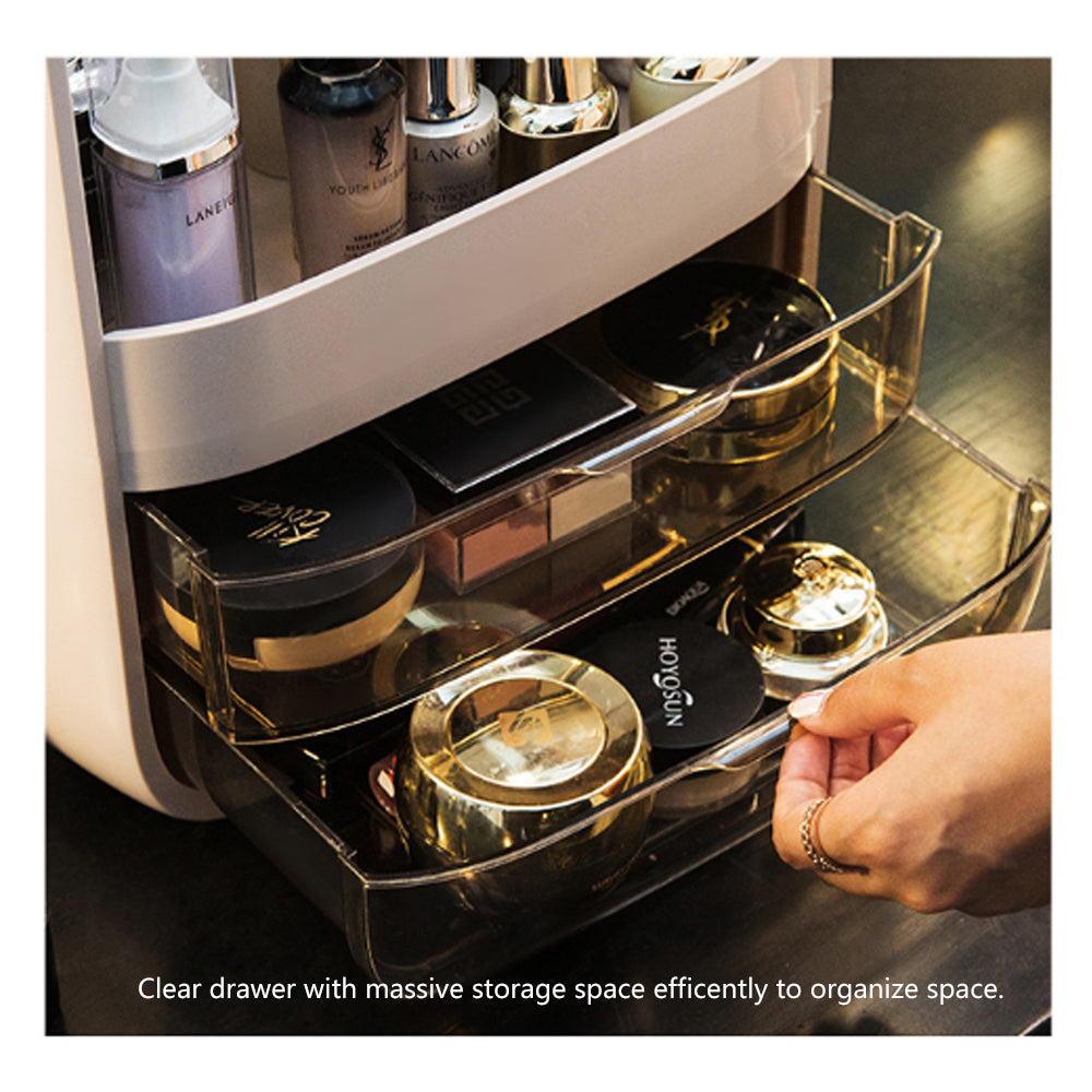 Portable Transparent Cosmetic Organizer Makeup Dust-proof Storage Box(White)-Health & Beauty > Cosmetic Storage-PEROZ Accessories
