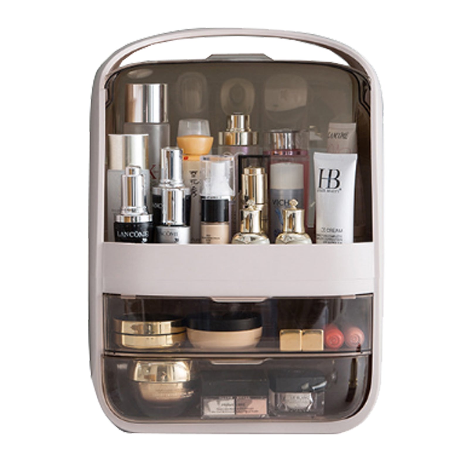 Portable Transparent Cosmetic Organizer Makeup Dust-proof Storage Box(Champagne)-Health & Beauty > Cosmetic Storage-PEROZ Accessories