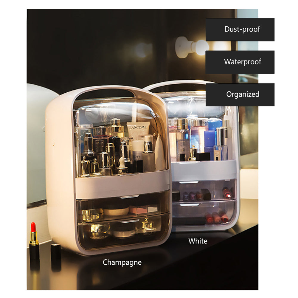 Portable Transparent Cosmetic Organizer Makeup Dust-proof Storage Box(Champagne)-Health & Beauty > Cosmetic Storage-PEROZ Accessories