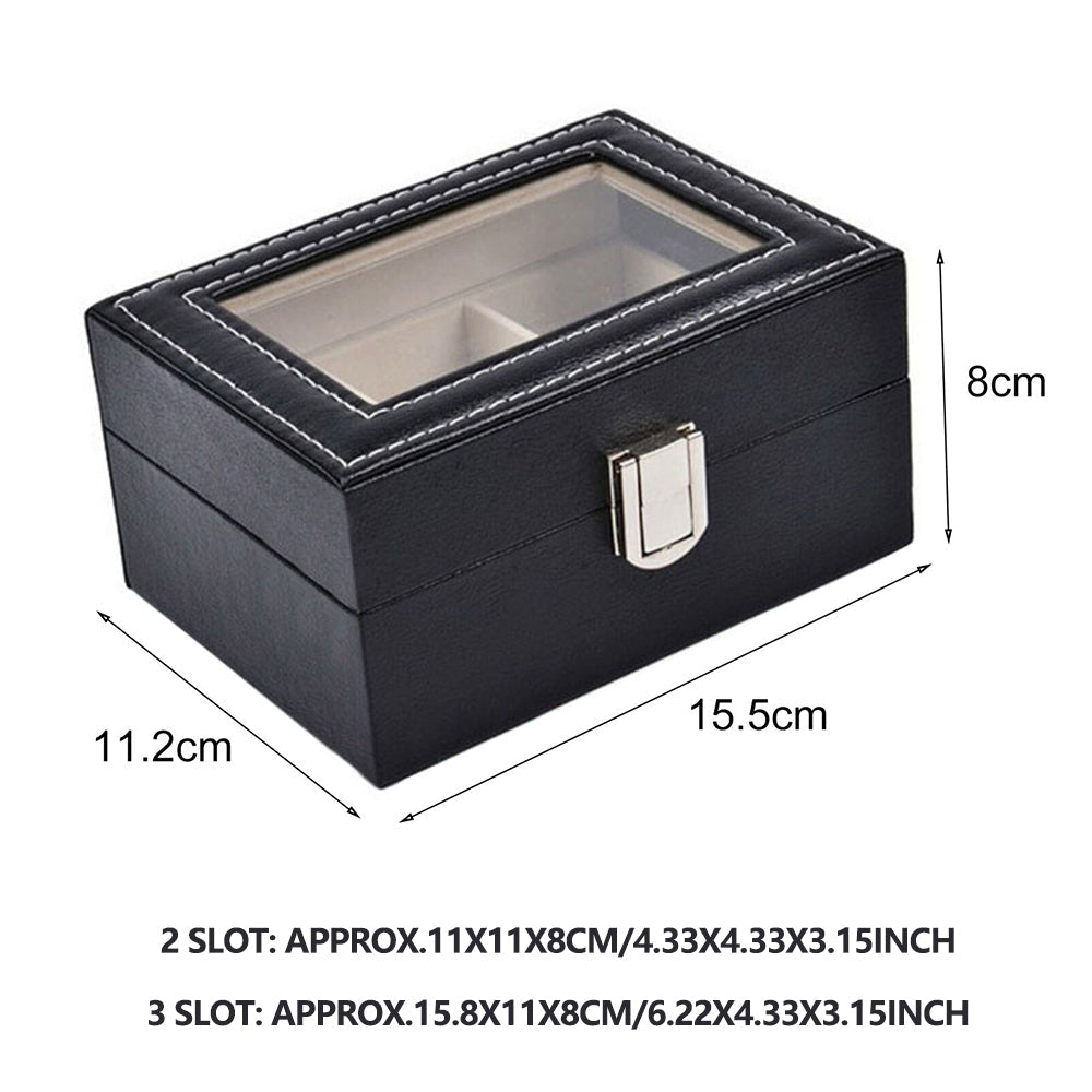 Watch Box Organizer Case Jewelry Display Tray Glass Top PU Leather(3 Slot)-Home & Garden > Storage-PEROZ Accessories