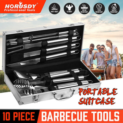 10Pcs BBQ Tool Set Stainless Steel Outdoor Barbecue Aluminium Grill Cook kitchen-Home &amp; Garden &gt; BBQ-PEROZ Accessories