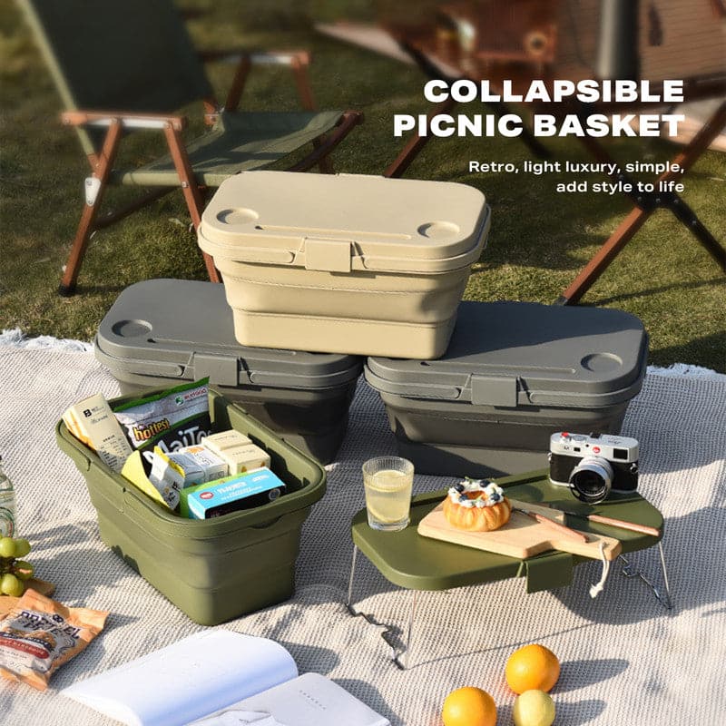 2IN1 Portable Folding Picnic Basket Tour Storage Baskets Outdoor Basket With Lid-Home & Garden > Storage-PEROZ Accessories