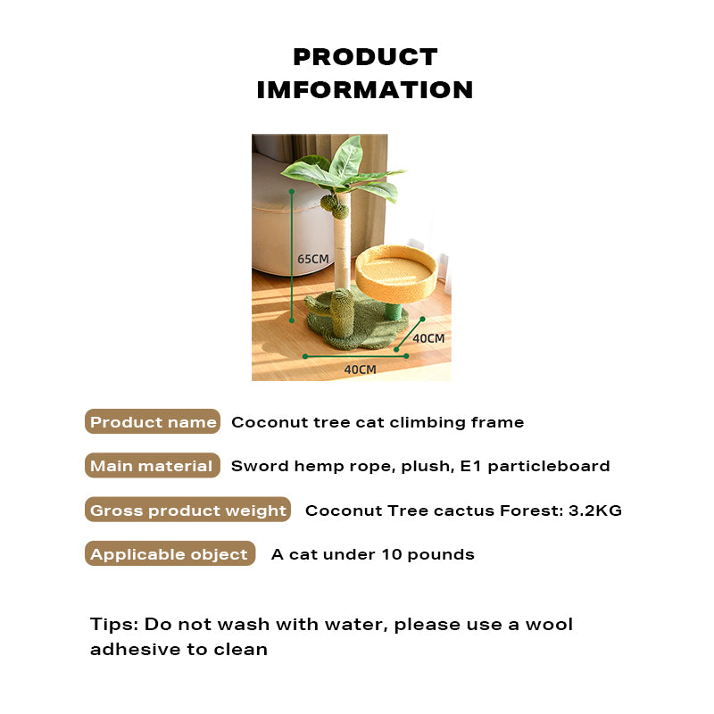 Coconut Cat Tree Tower Scratching Post Toys-Cat Trees-PEROZ Accessories