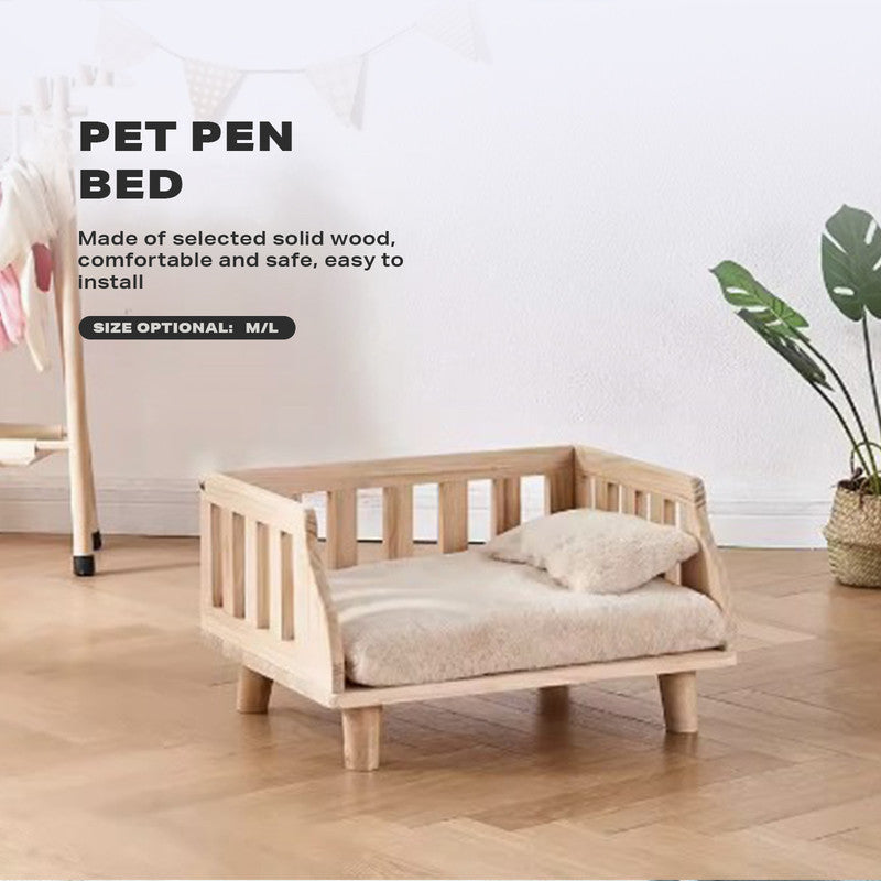 Solid Wood Pet Cat Dog Bed with Bedding-Pet Care > Cat Supplies-PEROZ Accessories