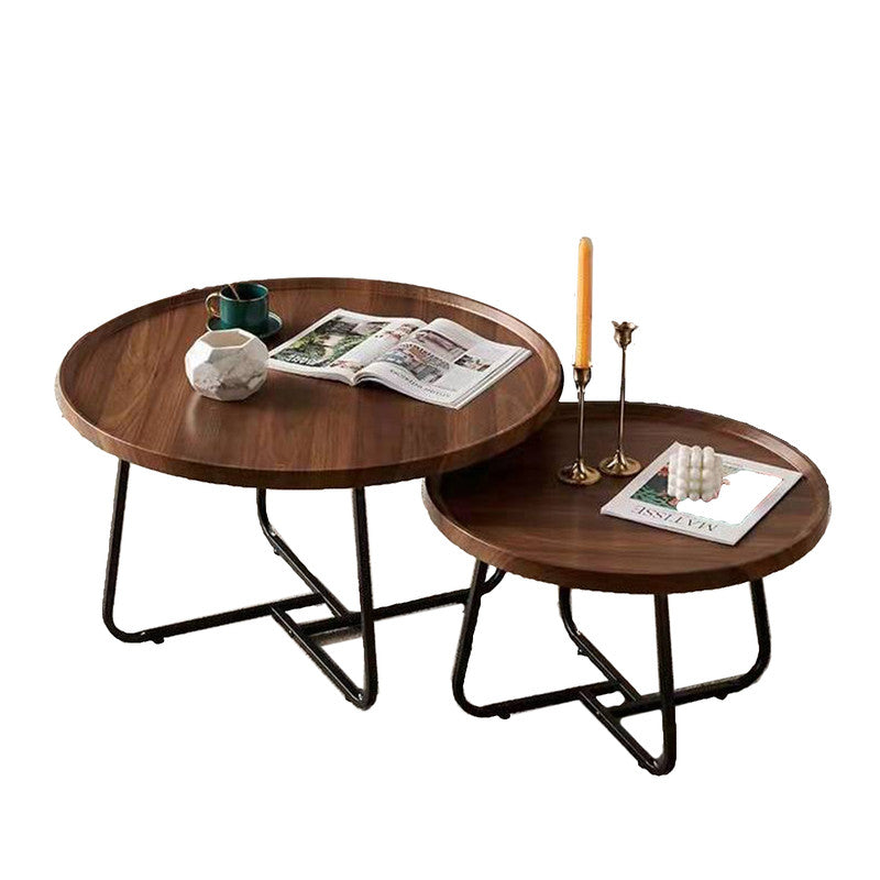 Removable Set of 2 Round Coffee Table Walnut Nesting Side End Table Furniture-Electronics > Computers & Tablets-PEROZ Accessories