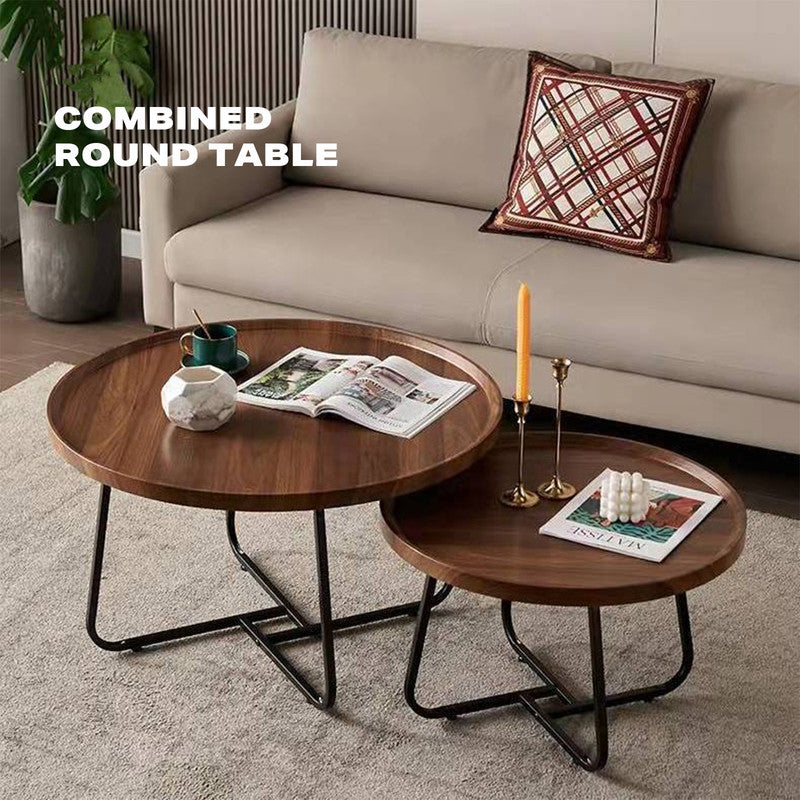 Removable Set of 2 Round Coffee Table Walnut Nesting Side End Table Furniture-Electronics > Computers & Tablets-PEROZ Accessories