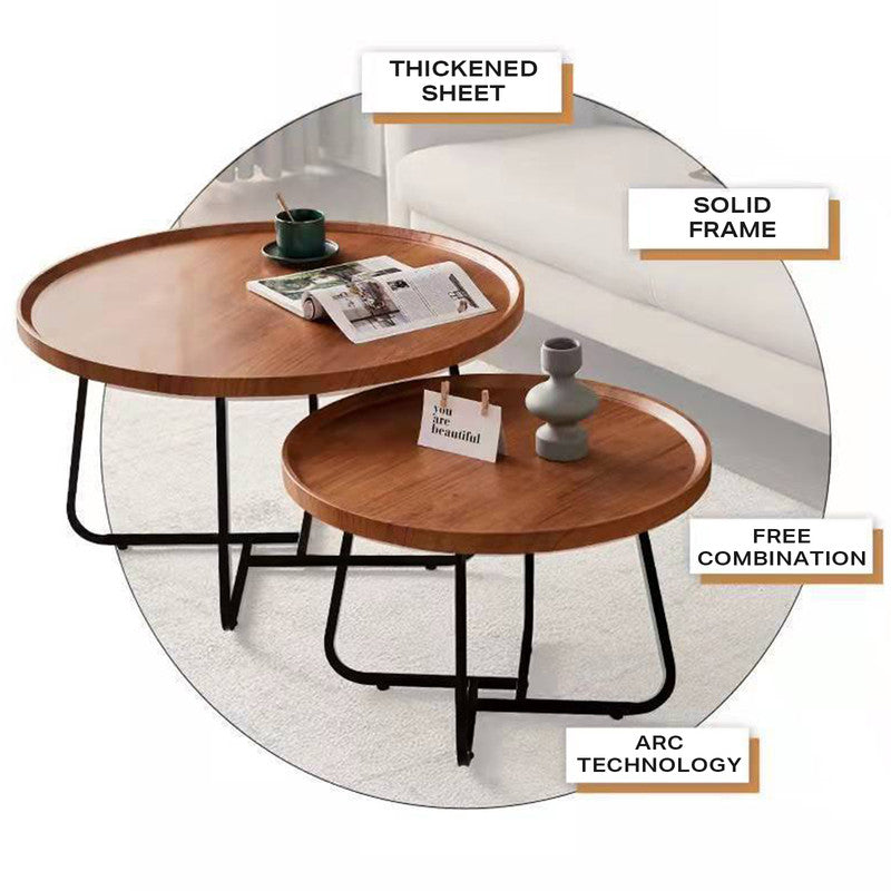 Removable Set of 2 Round Coffee Table Walnut Nesting Side End Table Furniture-Electronics > Computers & Tablets-PEROZ Accessories