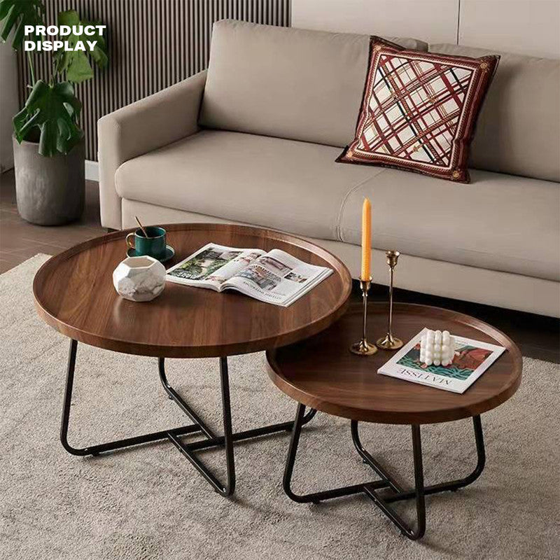 Removable Set of 2 Round Coffee Table Walnut Nesting Side End Table Furniture-Electronics > Computers & Tablets-PEROZ Accessories