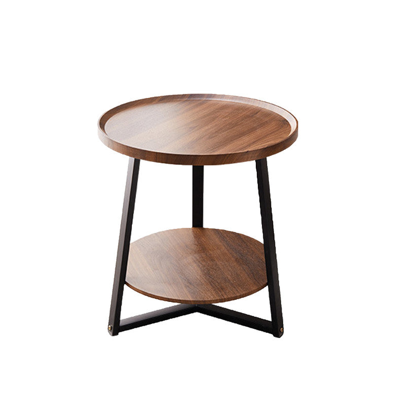 Side Round Coffee Table Retro 2-Tier Wooden Industrial Style-Electronics > Computers & Tablets-PEROZ Accessories