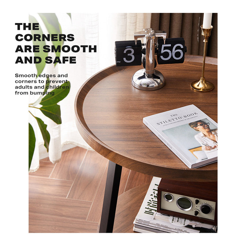 Side Round Coffee Table Retro 2-Tier Wooden Industrial Style-Electronics > Computers & Tablets-PEROZ Accessories