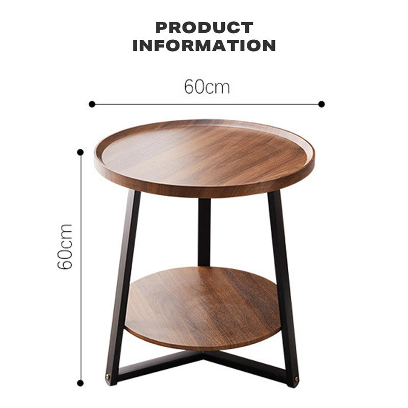 Side Round Coffee Table Retro 2-Tier Wooden Industrial Style-Electronics > Computers & Tablets-PEROZ Accessories
