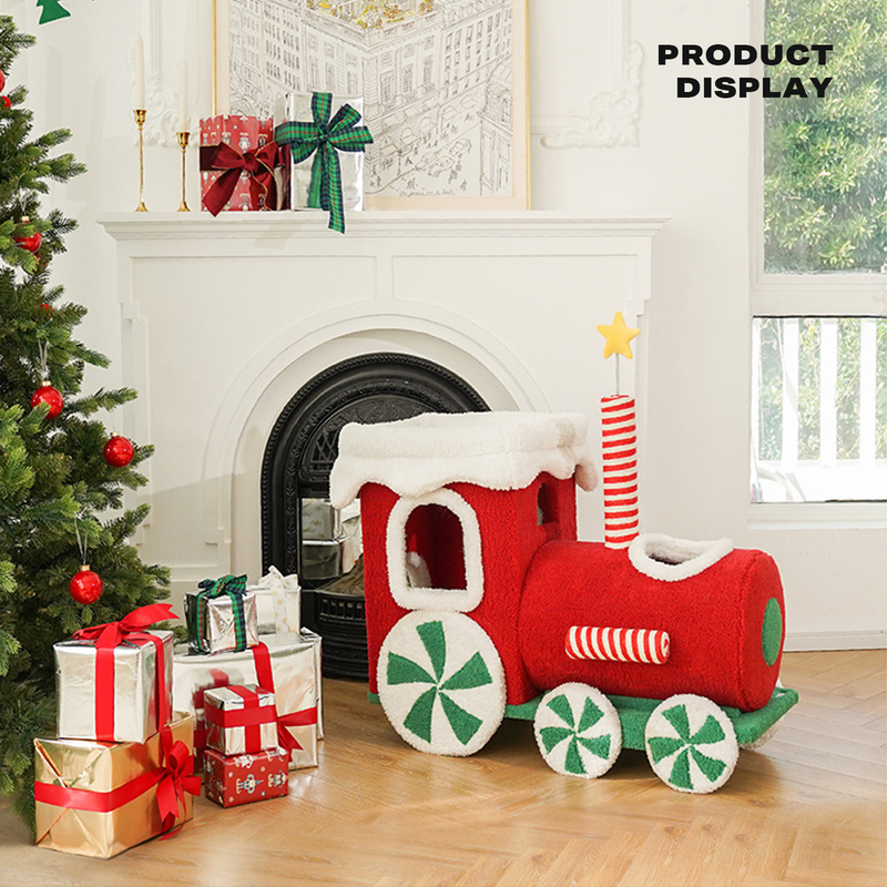 Christmas Gift Train Cat Tree Cat nest Integrated Cat Nest Toy Scratching Post-Cat Trees-PEROZ Accessories
