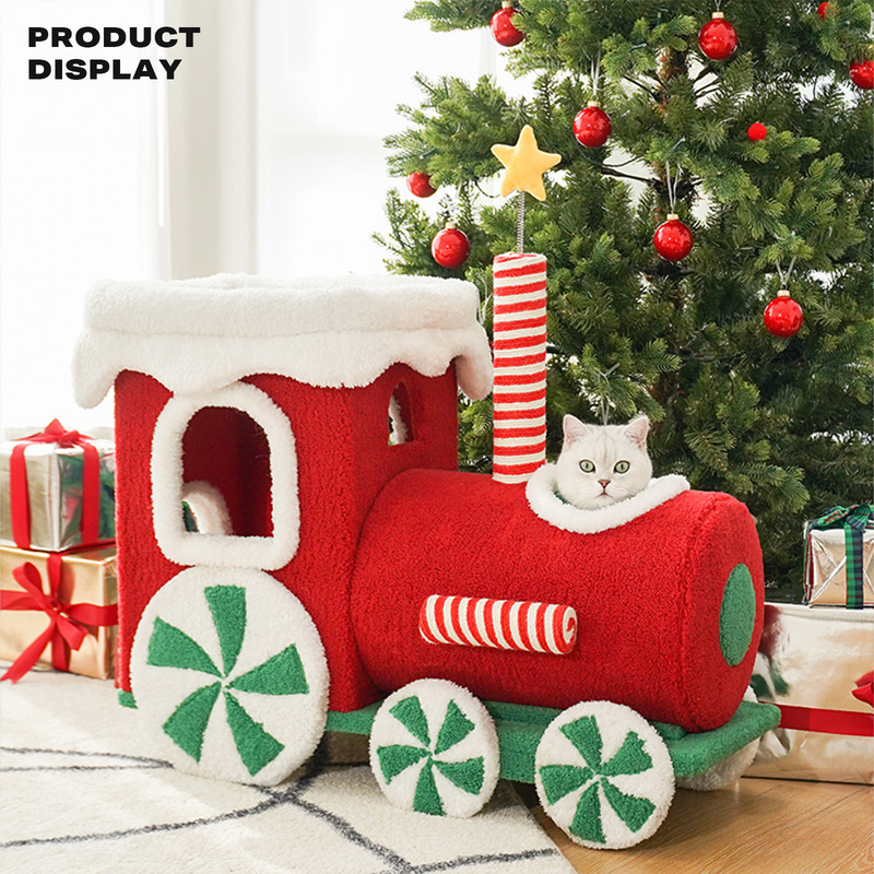 Christmas Gift Train Cat Tree Cat nest Integrated Cat Nest Toy Scratching Post-Cat Trees-PEROZ Accessories