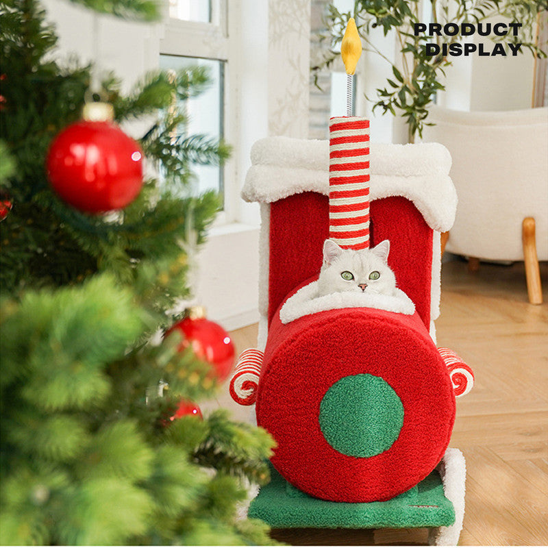 Christmas Gift Train Cat Tree Cat nest Integrated Cat Nest Toy Scratching Post-Cat Trees-PEROZ Accessories