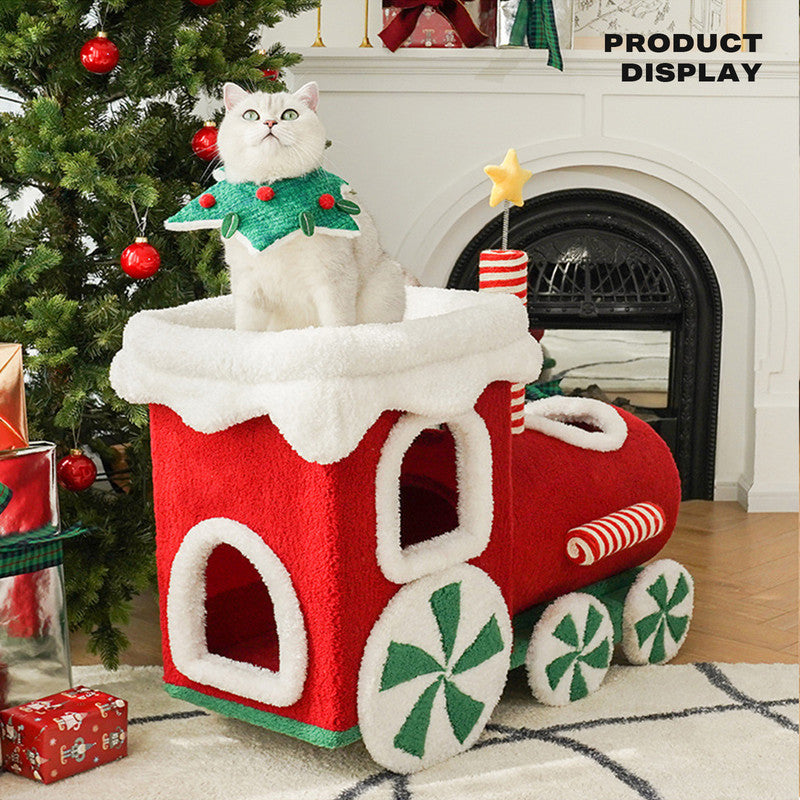 Christmas Gift Train Cat Tree Cat nest Integrated Cat Nest Toy Scratching Post-Cat Trees-PEROZ Accessories