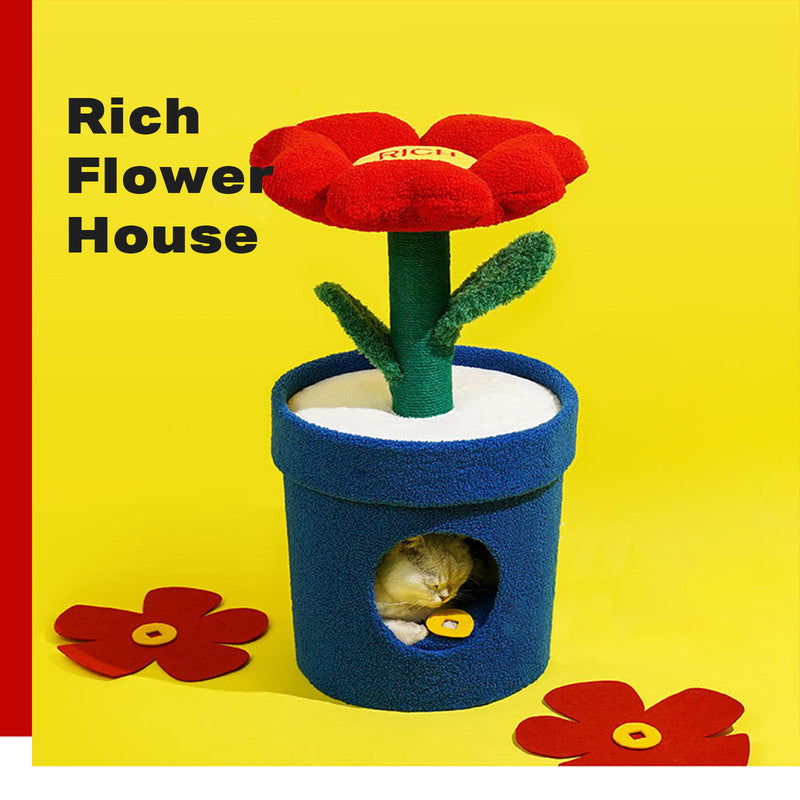 Rich Flower Cat Tree with Scratcher Pole Cat Tower with Hidaway Cat Bed Furbulous Cat Tree-Cat Trees-PEROZ Accessories
