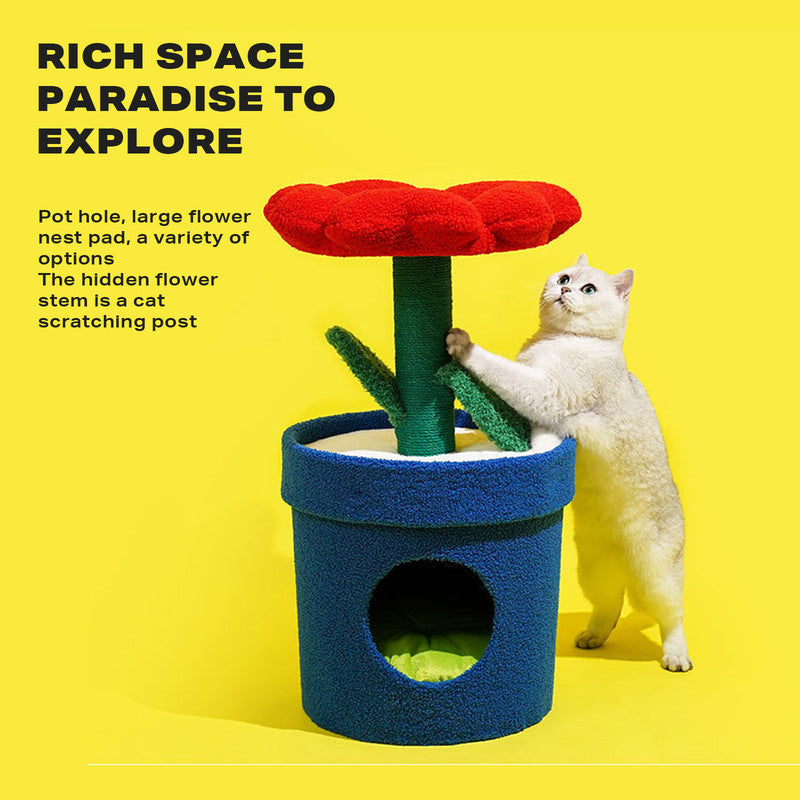 Rich Flower Cat Tree with Scratcher Pole Cat Tower with Hidaway Cat Bed Furbulous Cat Tree-Cat Trees-PEROZ Accessories