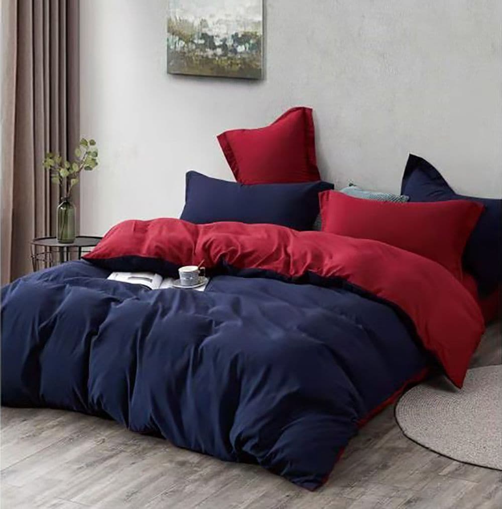 1000TC Reversible Super King Size Blue and Red Duvet Doona Quilt Cover Set-Home & Garden > Bedding-PEROZ Accessories