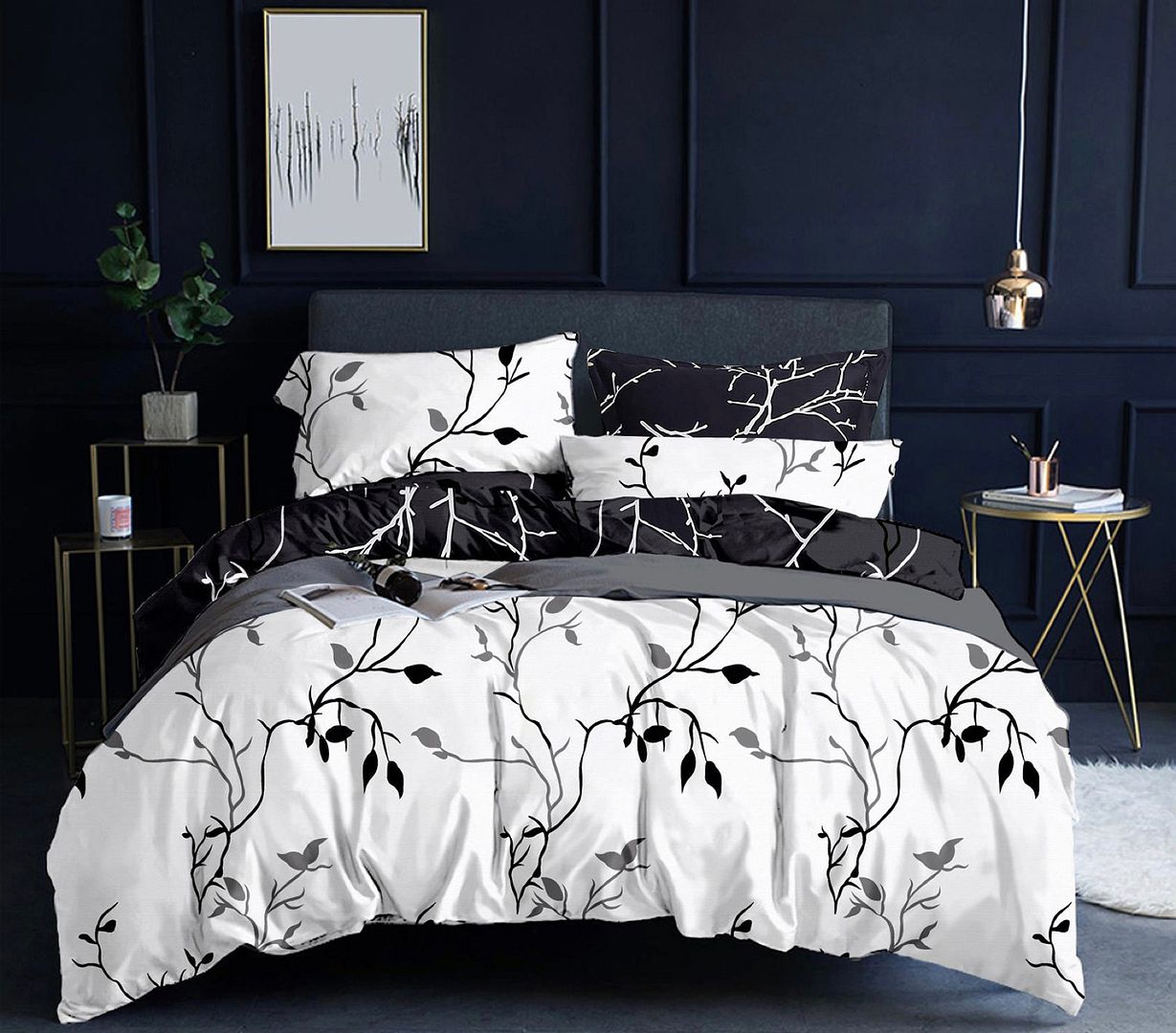 Tree Reversible Double Size Quilt/Doona/Duvet Cover Set - Black-Home & Garden > Bedding-PEROZ Accessories