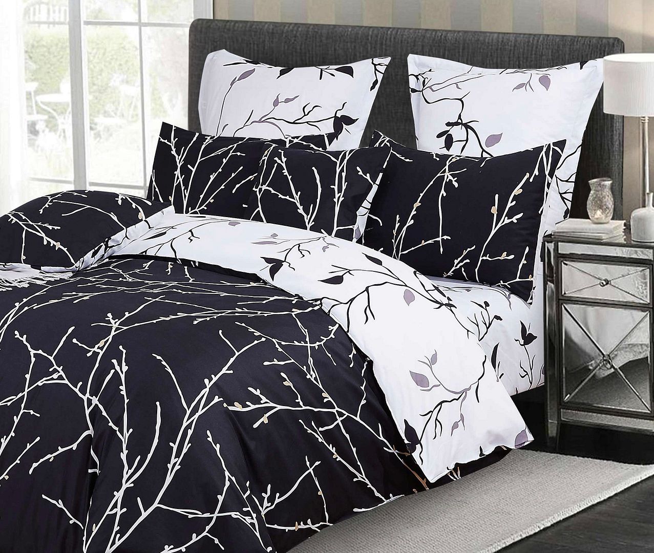 Tree Reversible Double Size Quilt/Doona/Duvet Cover Set - Black-Home & Garden > Bedding-PEROZ Accessories