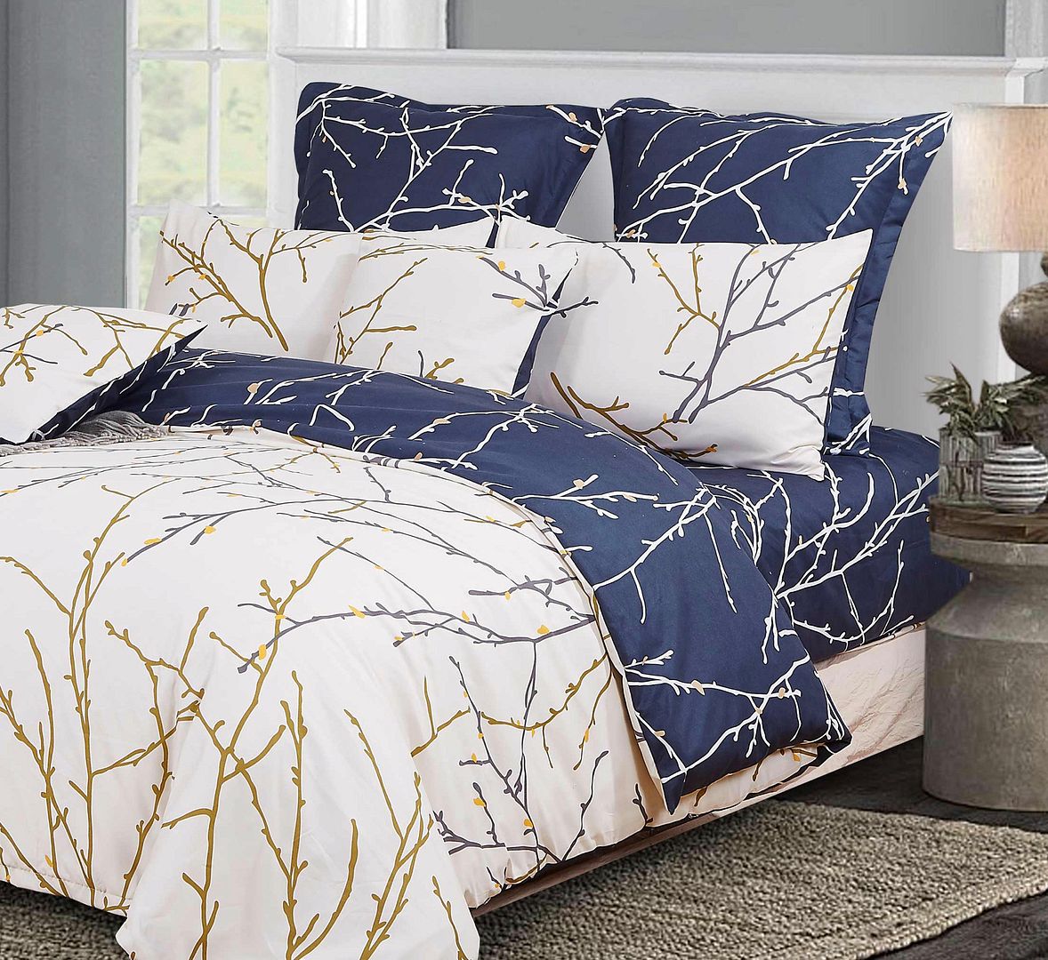 Tree Reversible Double SizeQuilt/Doona/Duvet Cover Set - Beige-Home & Garden > Bedding-PEROZ Accessories