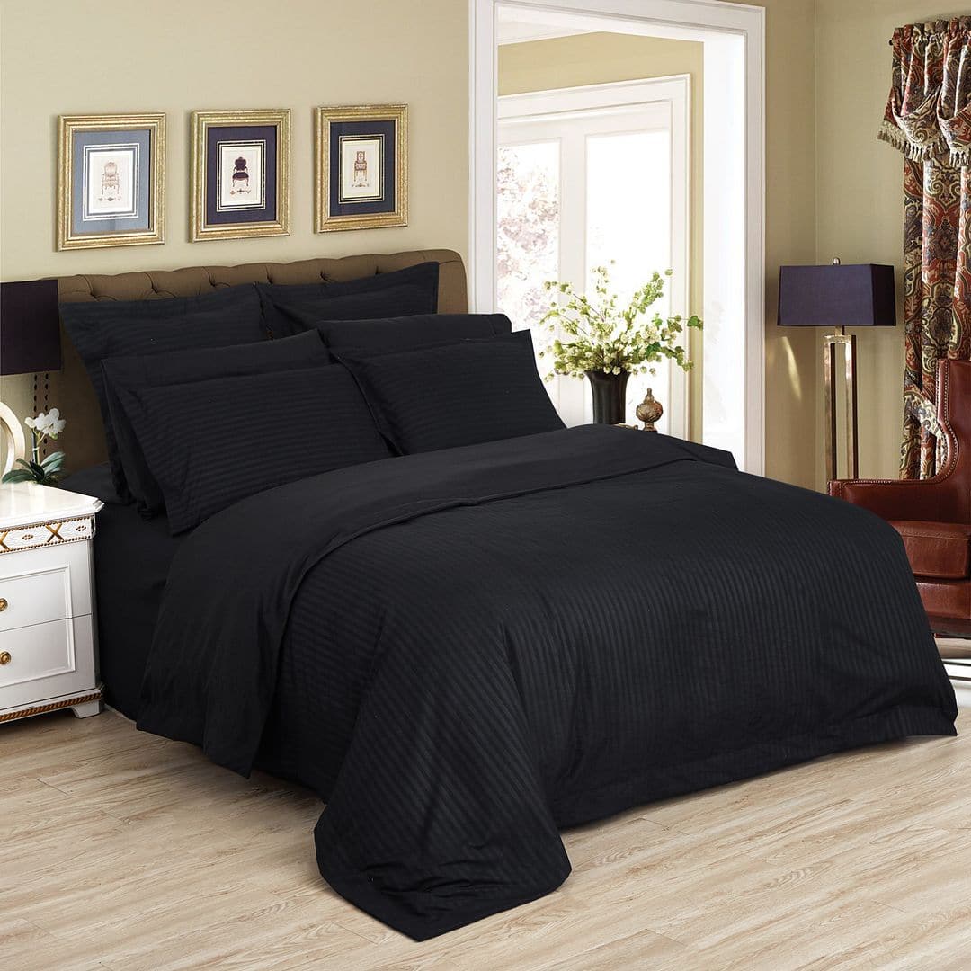 1000TC Ultra Soft Striped King Size Black Duvet Doona Quilt Cover Set-Home & Garden > Bedding-PEROZ Accessories