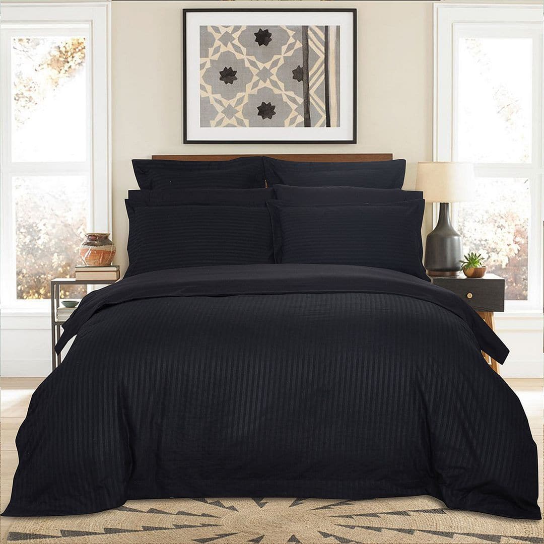 1000TC Ultra Soft Striped Queen Size Black Duvet Doona Quilt Cover Set-Home & Garden > Bedding-PEROZ Accessories