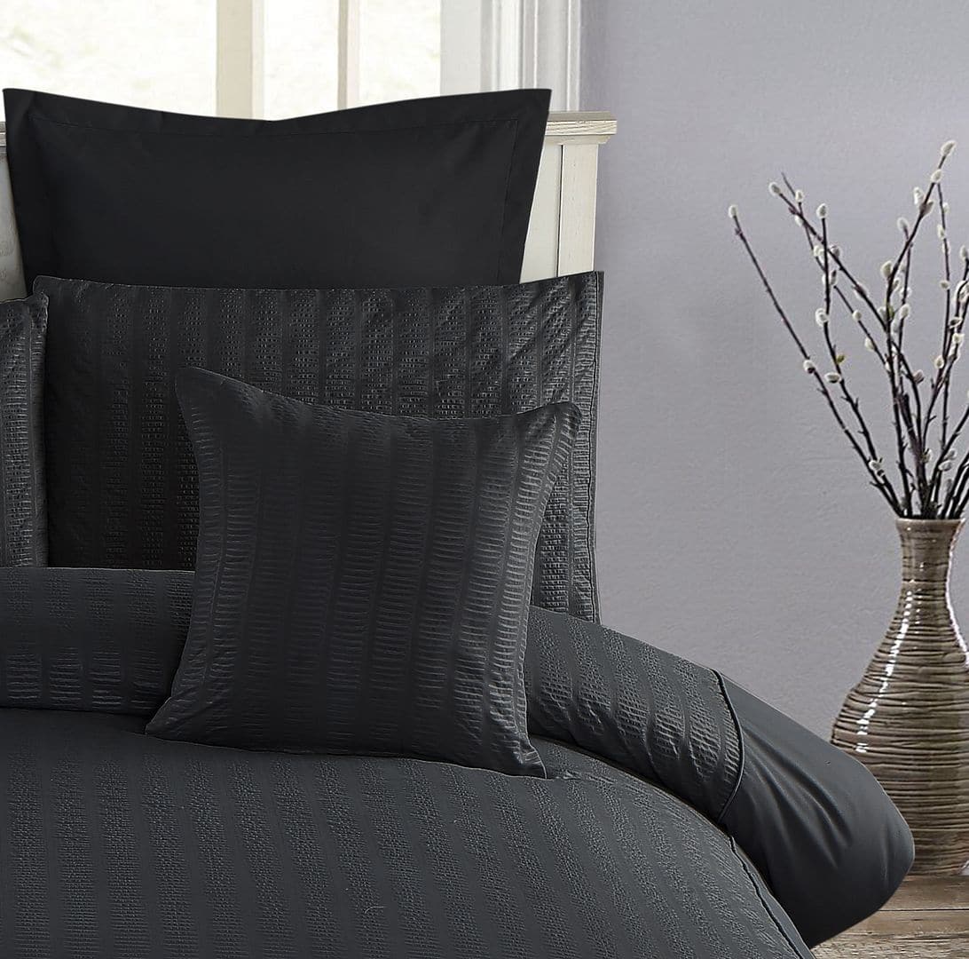1000TC Premium Ultra Soft Seersucker Cushion Covers - 2 Pack - Black-Home & Garden > Bedding-PEROZ Accessories