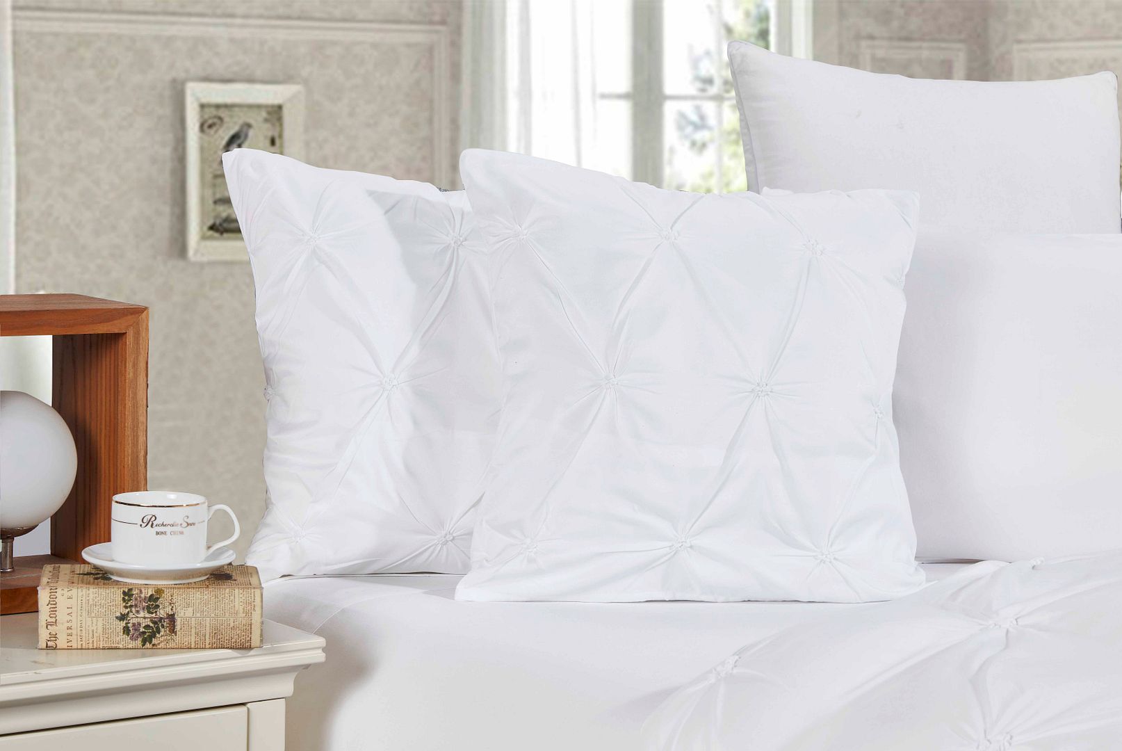 Diamond Pintuck Premium Ultra Soft Cushion Covers 2-Pack - White-Home & Garden > Bedding-PEROZ Accessories