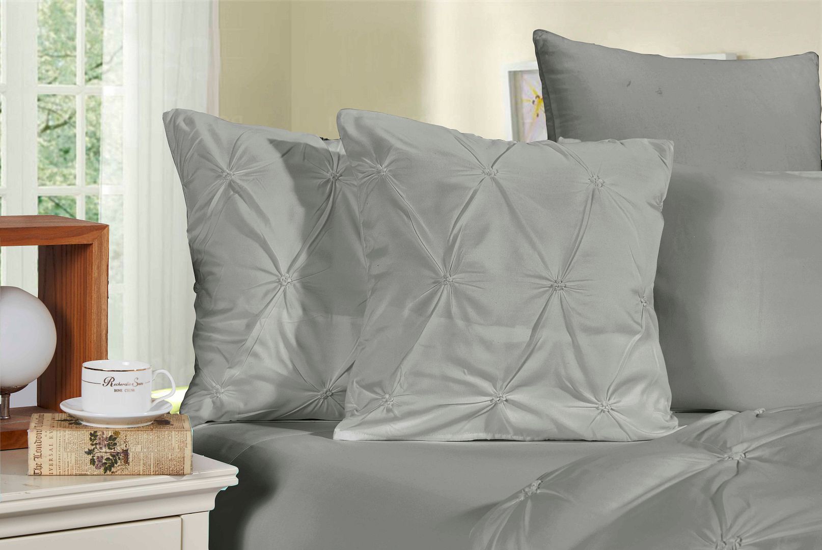 Diamond Pintuck Premium Ultra Soft Cushion Covers 2-Pack - Grey-Home & Garden > Bedding-PEROZ Accessories