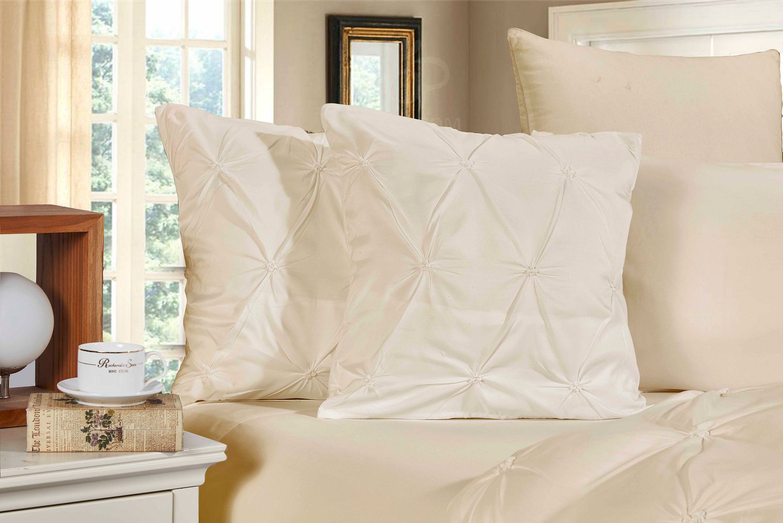Diamond Pintuck Premium Ultra Soft Cushion Covers 2-Pack - Yellow Cream-Home & Garden > Bedding-PEROZ Accessories