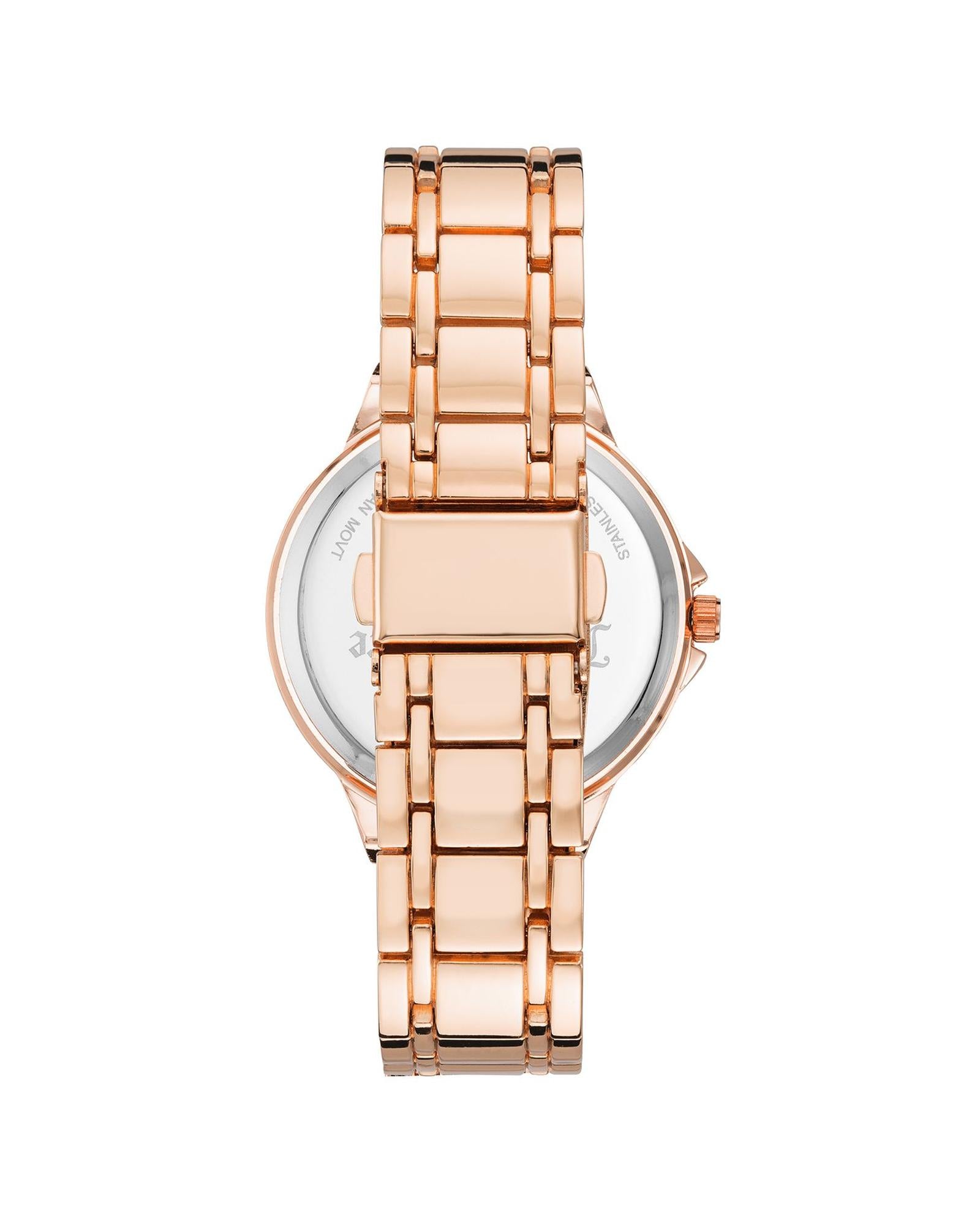 Rose Gold Fashion Watch with Rhine Stone Facing One Size Women-Women&