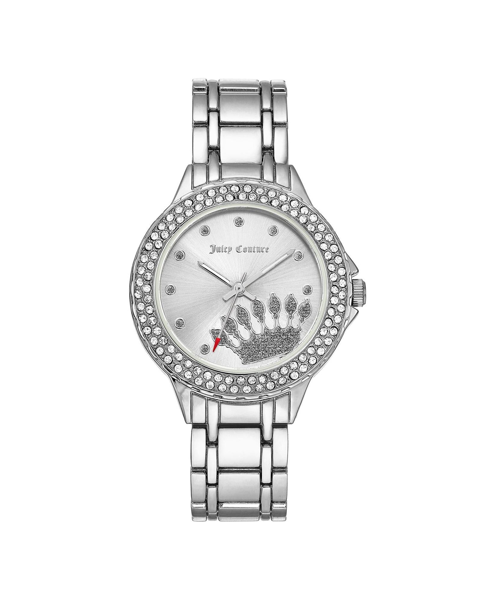 Silver Metal Fashion Watch with Rhine Stone Facing One Size Women-Women&
