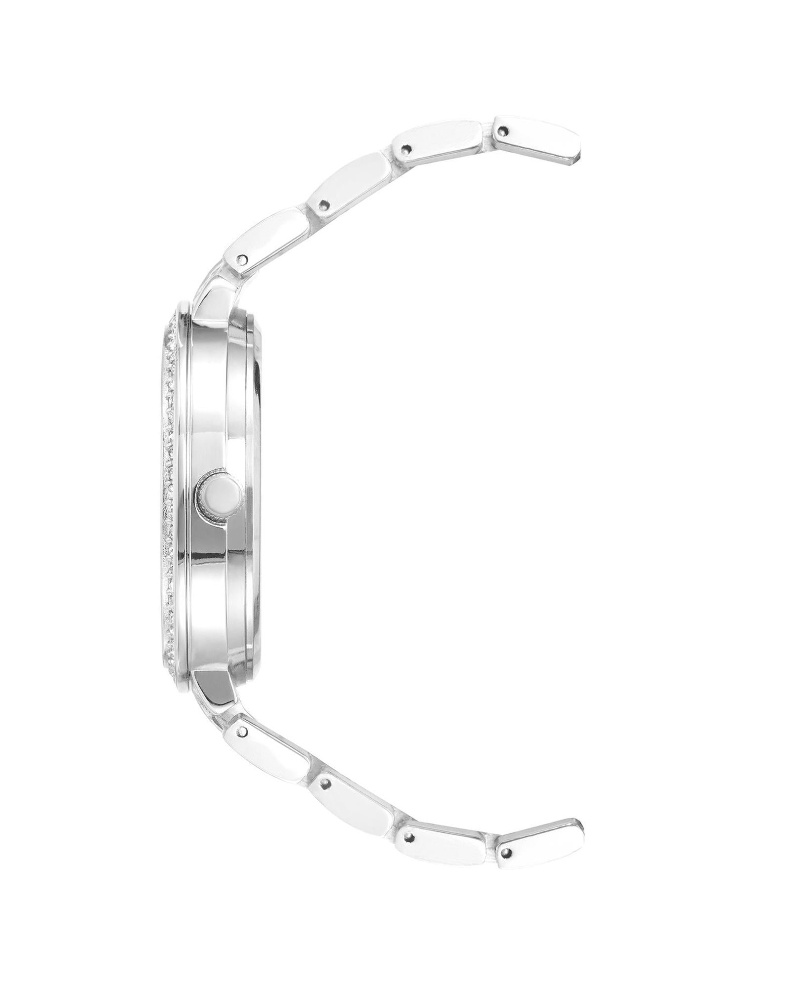 Silver Analog Womens Fashion Watch with Rhinestone Facing One Size Women-Women&