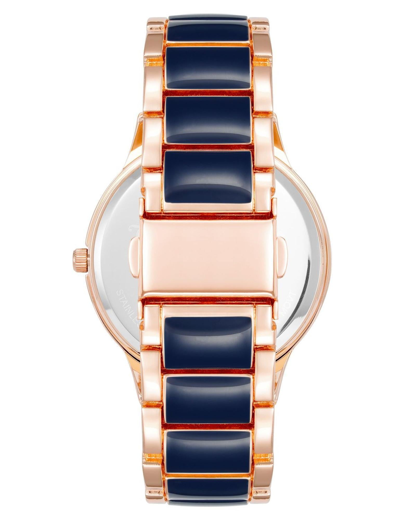 Rose Gold Analog Fashion Watch with Rhinestone Detail One Size Women-Women&