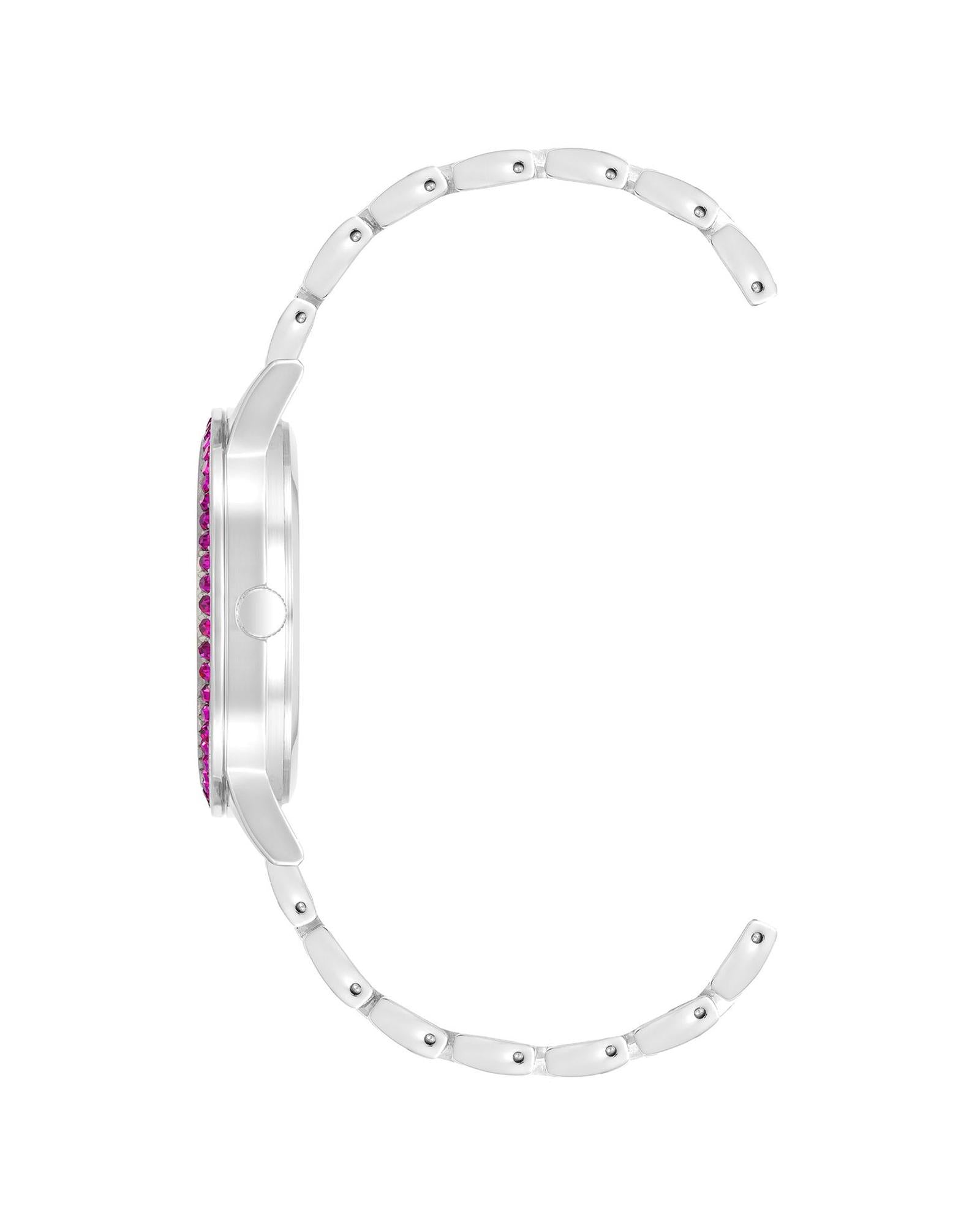 Silver Analog Fashion Watch with Rhine Stone Detailing One Size Women-Women&