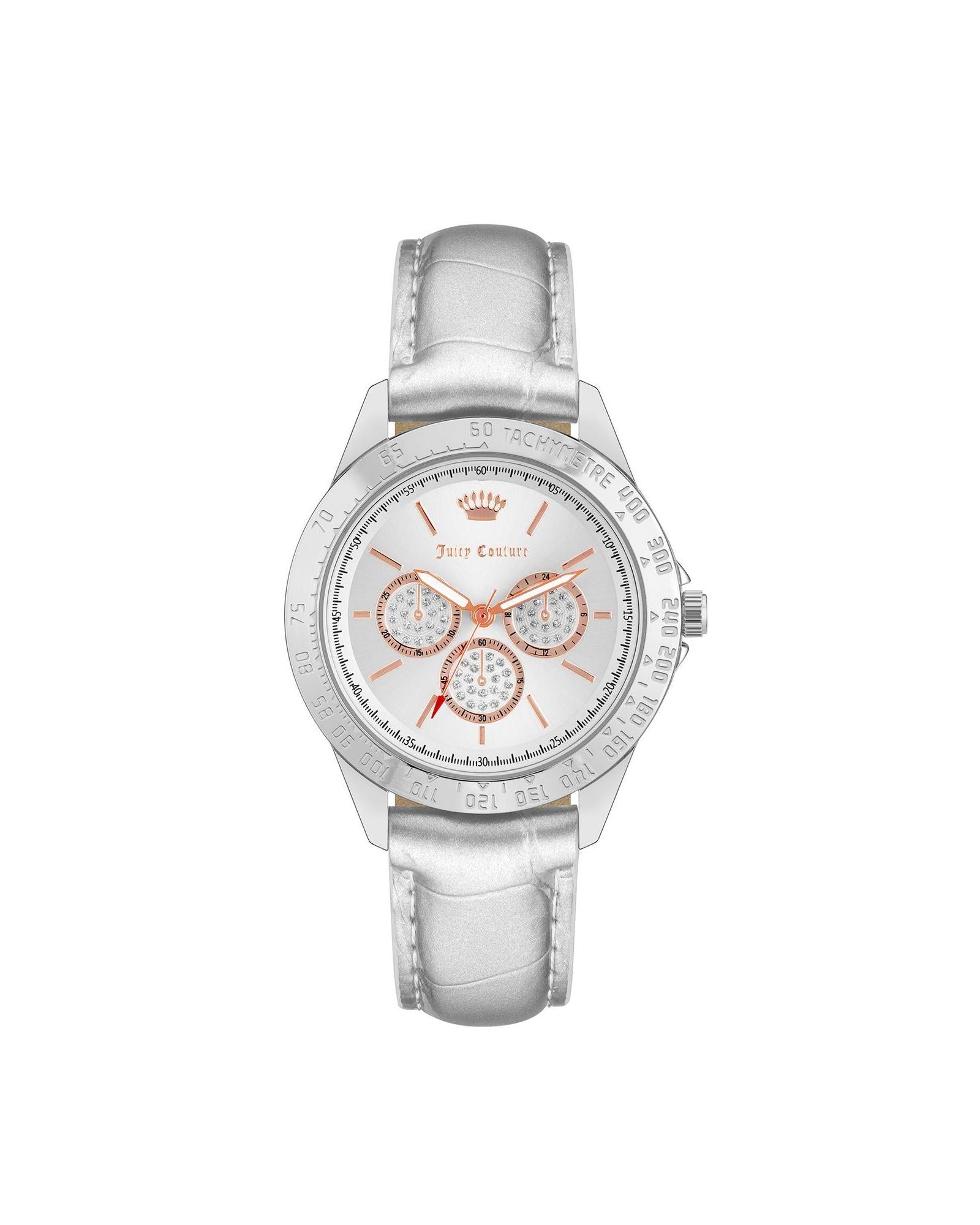 Silver Rhinestone Fashion Watch with Leatherette Strap One Size Women-Women&