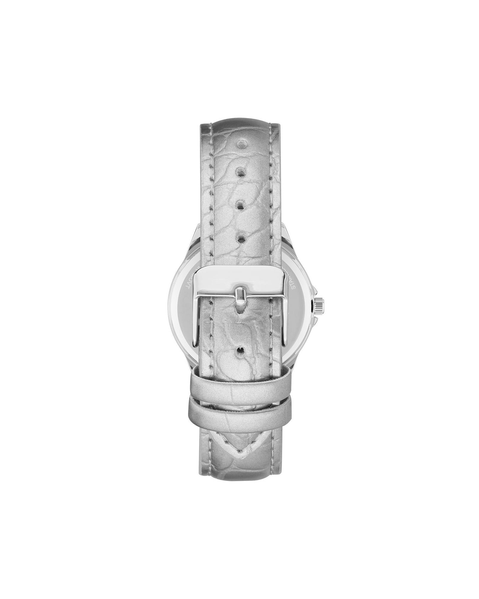 Silver Rhinestone Fashion Watch with Leatherette Strap One Size Women-Women&