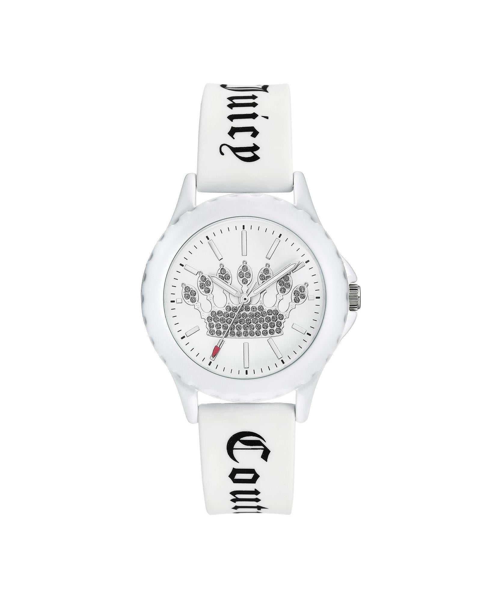 White Quartz Fashion Watch with Rhinestone Detail One Size Women-Women&