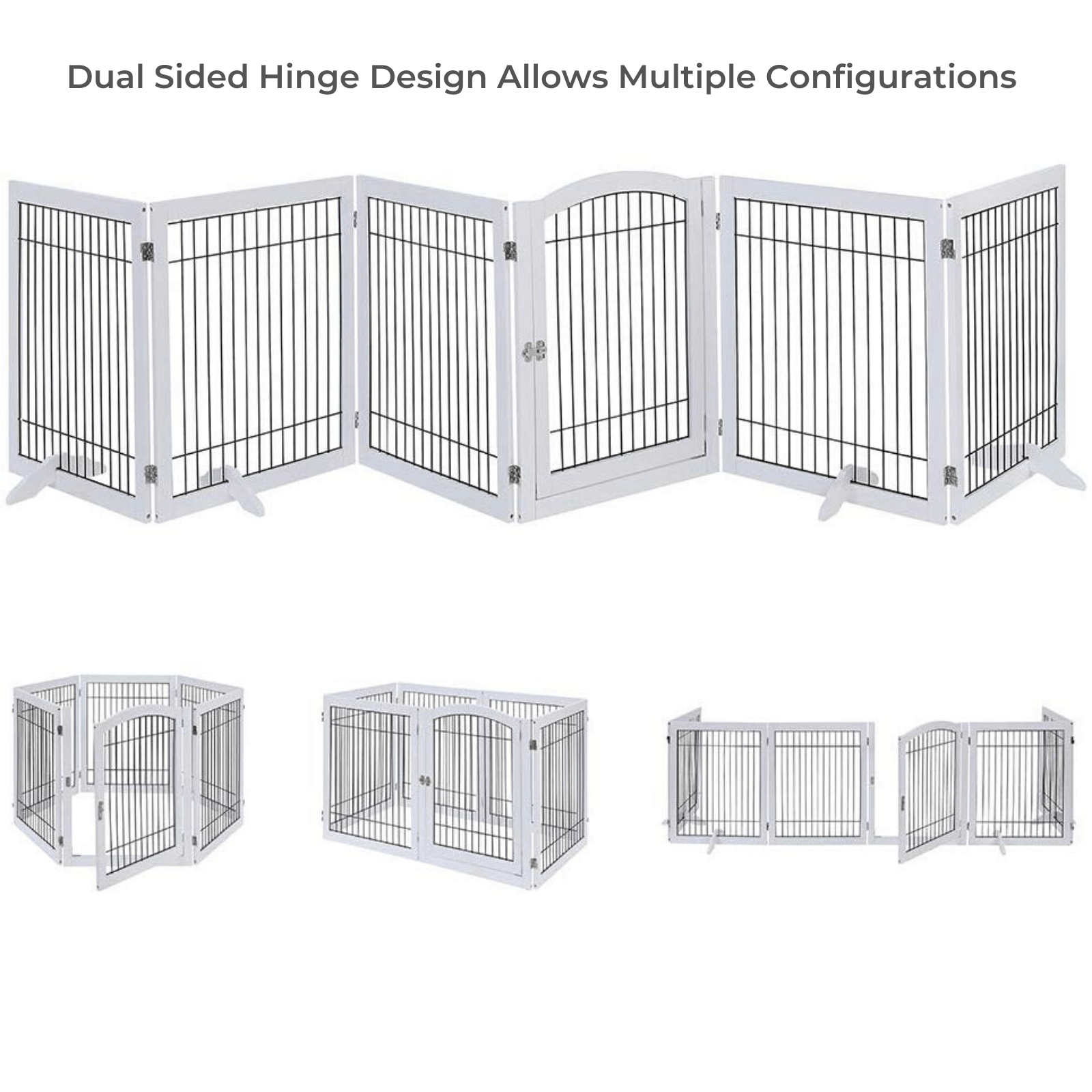 Wooden Dog Pen and Six Panel Pet Gate, White-Pet Care > Dog Supplies-PEROZ Accessories