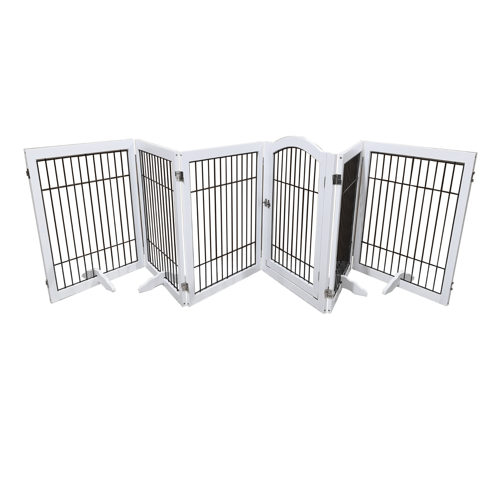 Wooden Dog Pen and Six Panel Pet Gate, White-Pet Care > Dog Supplies-PEROZ Accessories