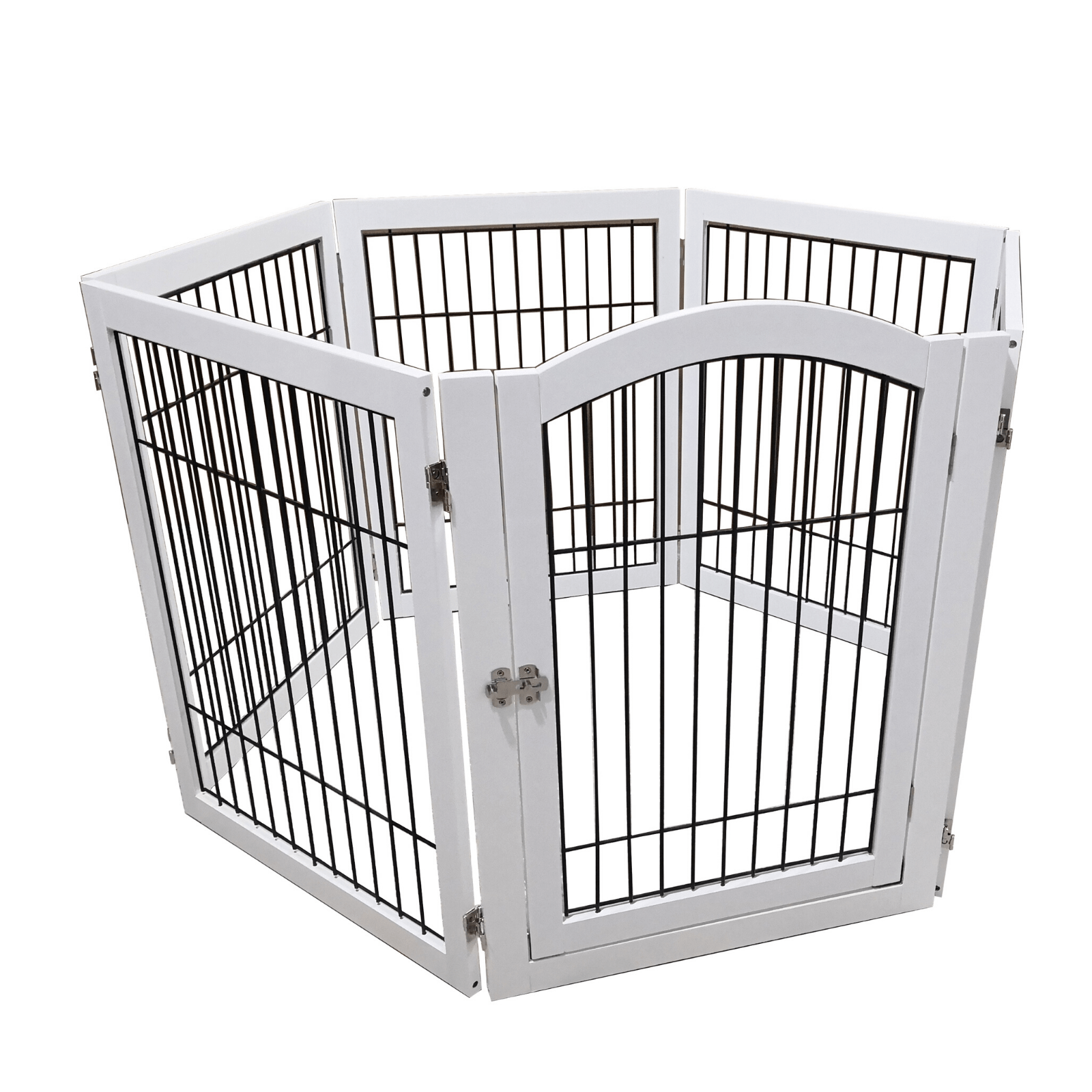 Wooden Dog Pen and Six Panel Pet Gate, White-Pet Care > Dog Supplies-PEROZ Accessories