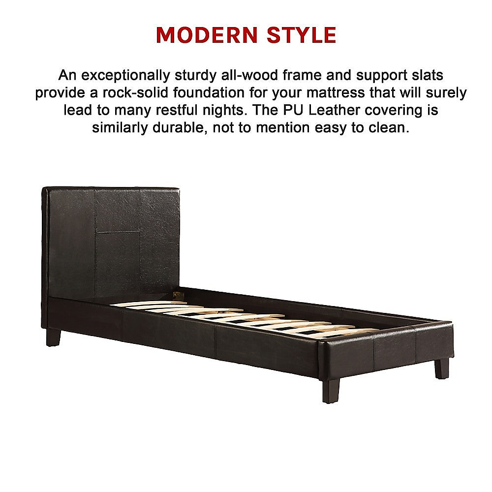 Single PU Leather Bed Frame Black-Furniture > Bedroom-PEROZ Accessories