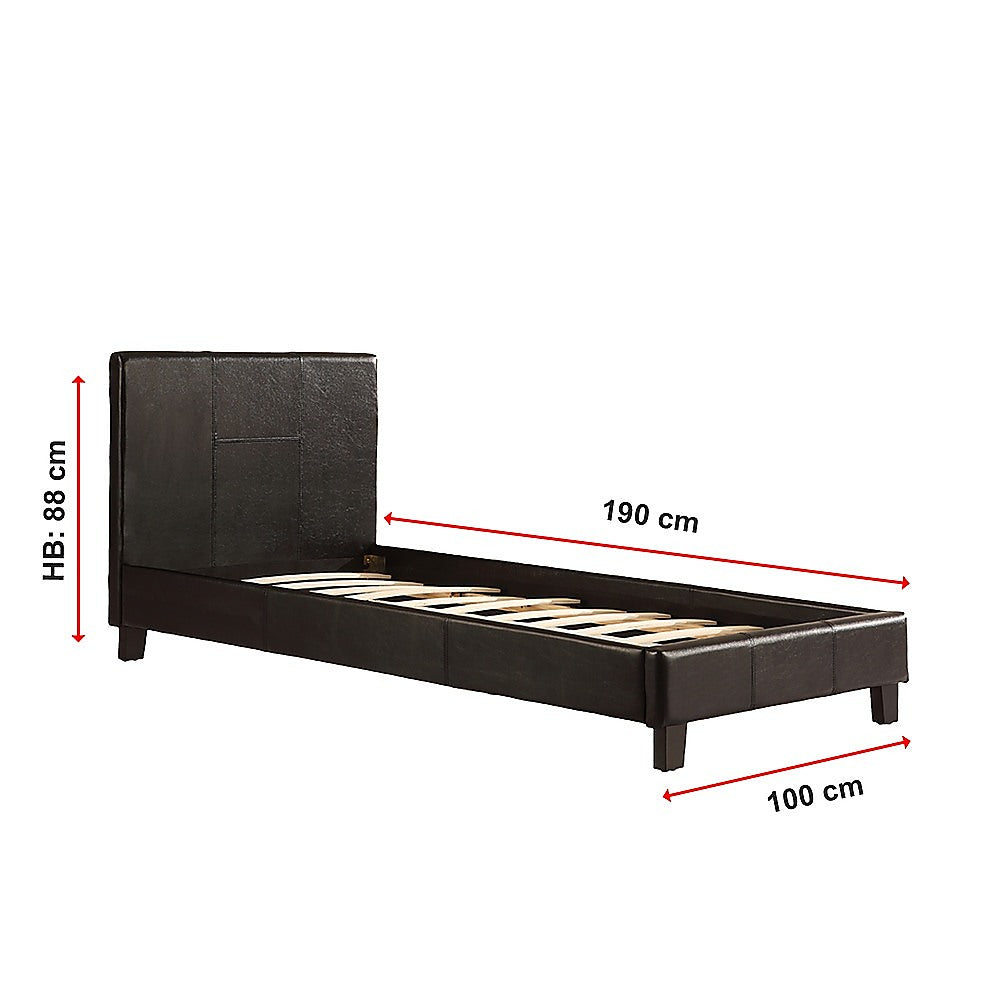 Single PU Leather Bed Frame Black-Furniture > Bedroom-PEROZ Accessories