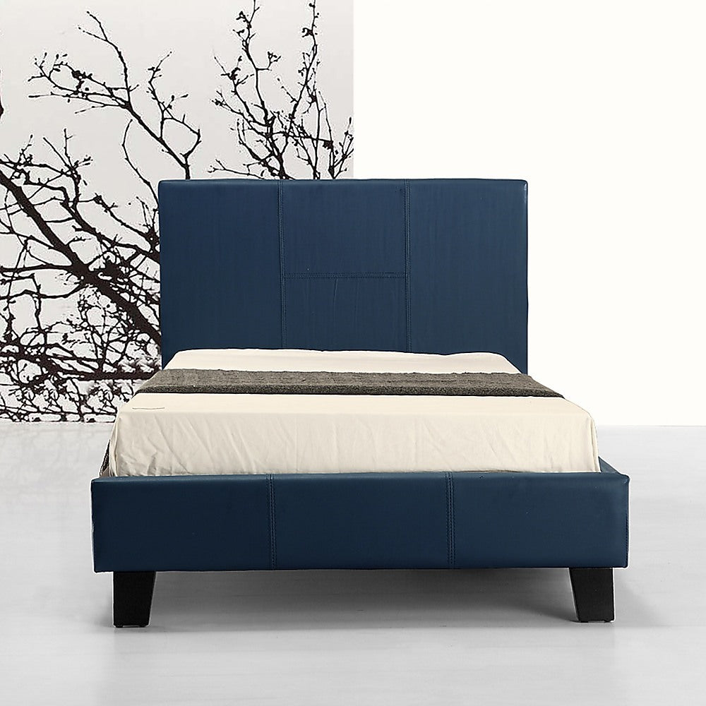 Single PU Leather Bed Frame Blue-Bed Frames-PEROZ Accessories