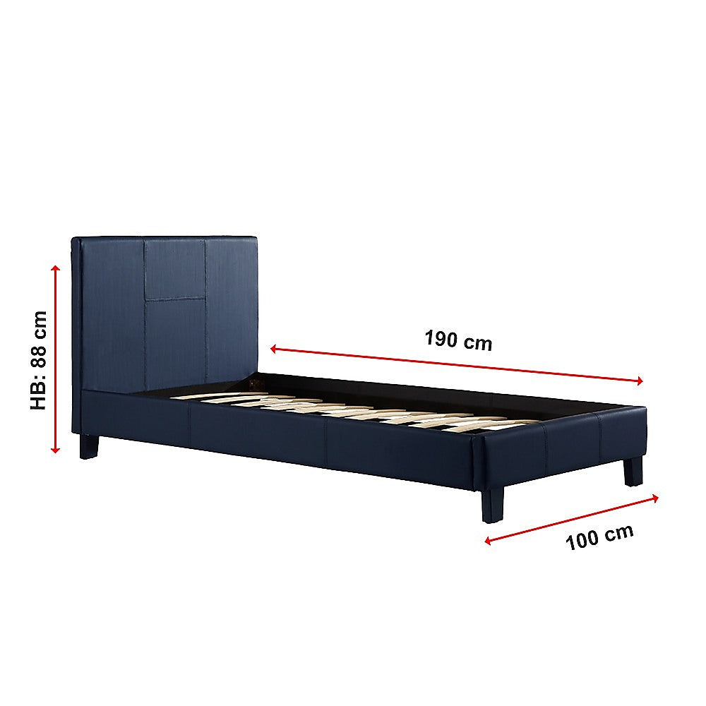 Single PU Leather Bed Frame Blue-Bed Frames-PEROZ Accessories