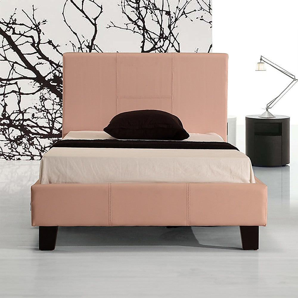 Single PU Leather Bed Frame Pink-Bed Frames-PEROZ Accessories