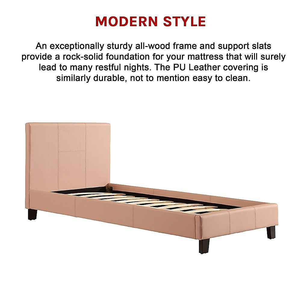 Single PU Leather Bed Frame Pink-Bed Frames-PEROZ Accessories